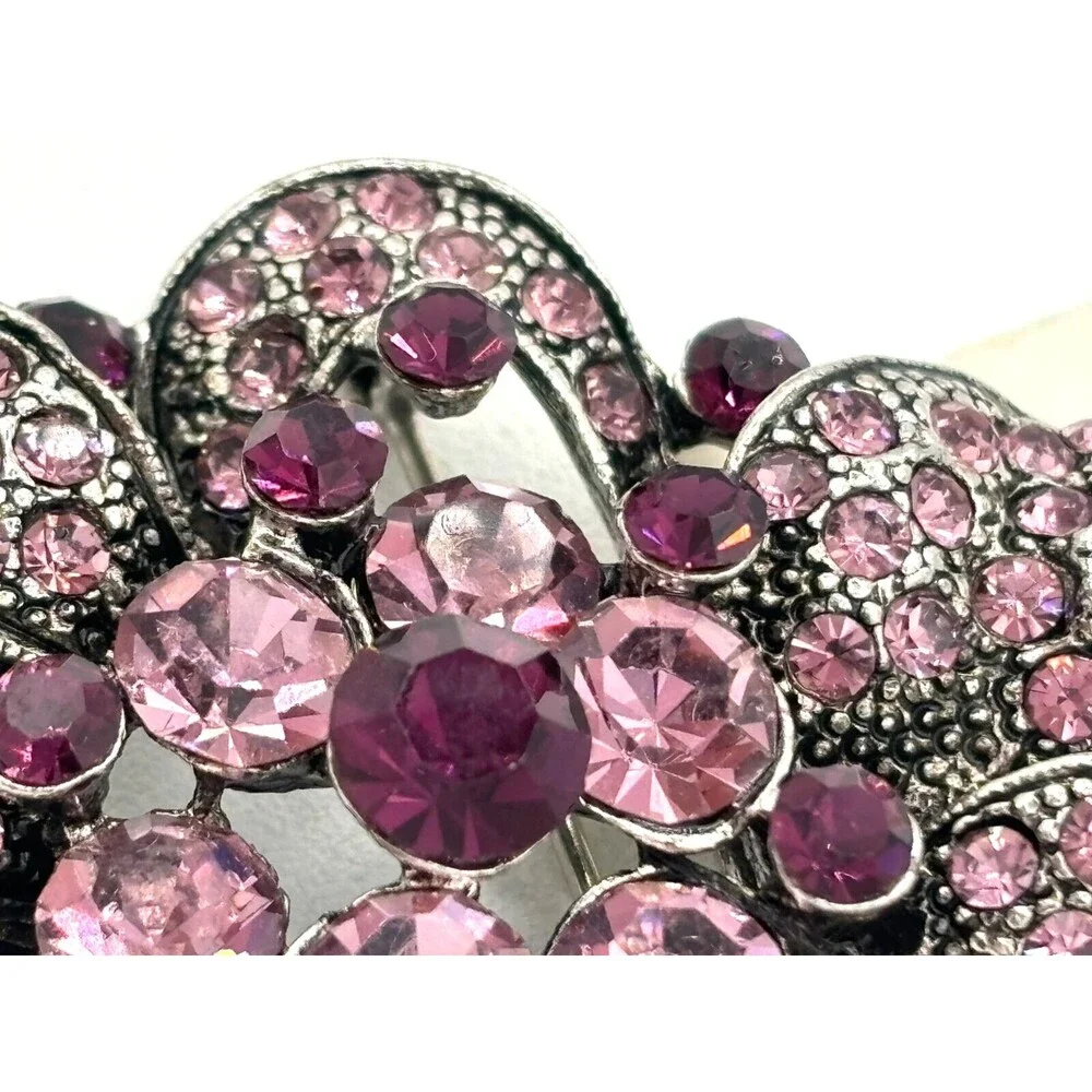 Express Crystal Floral Rhinestone Brooch PurplePink Silvertone Statement Pin NWT